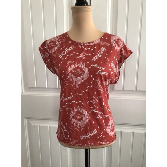 Harry Potter Marauders Map Womens Top Size L Wizarding World Orange Nwot - Picture 1 of 7